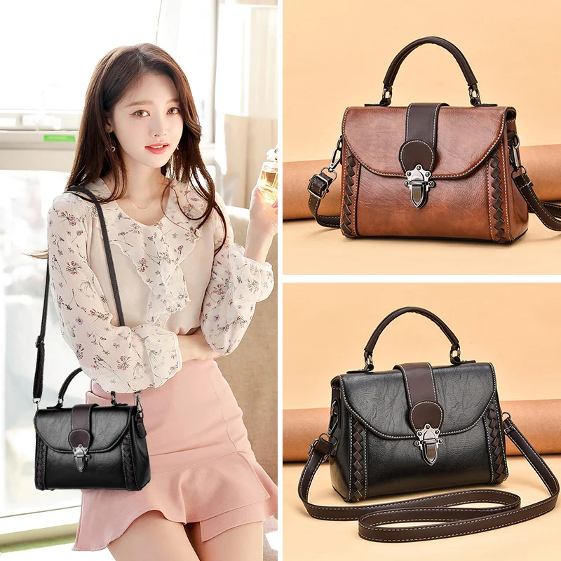 Classic Vintage Style Buckle Lock PU Leather Bag Shoulder Bags 