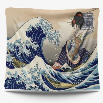 

Kanagawa Great Wave Tapestry Ocean Wave Tapestries Moon Sunset Tapestry Bohemian Wall Hanging for Living Room Beroom Drom Room