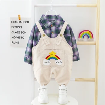 

HYLKIDHUOSE Baby Boys Girls Clothing Sets 2020 Spring Toddler Infant Clothes Plaid Shirt Overalls Casual Children Kids Clothing