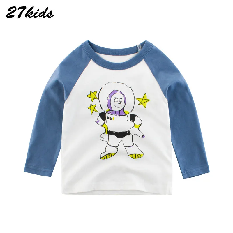 27Kids Boys Girls Astronaut Pattern Детская футболка Дети Уличная Мода Стиль Хлопок Футболка с длинным рукавом Детские Верх для Мальчиков