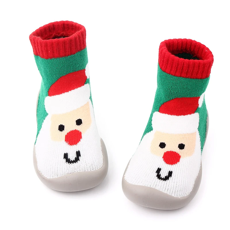 Модные детские носки с резиновой подошвой Младенческие хлопчатобумажные носки для детей Половые носки Обувь на Рождество противоскользящие Мультипликационные носки для мальчиков и девочек