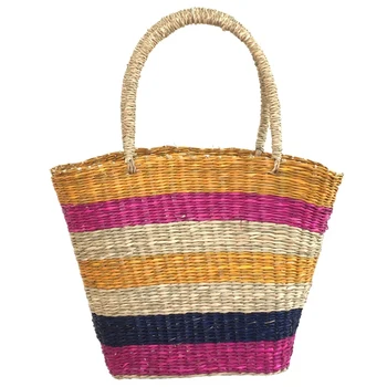

Women Travel Beach Bags Striped Woven Women Handbags Summer Straw Bag Casual Shopping Bags Female Shoulder Rattan Bags