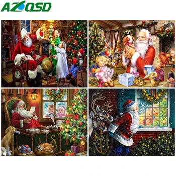 

AZQSD Coloring By Numbers Santa Claus Christmas Gift DIY Unframe Oil Painting By Numbers Christmas Tree Home Decoration