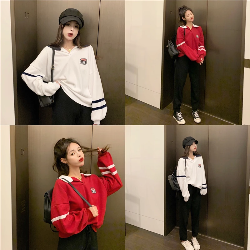 Autumn Woman Casual Long Sleeve Turn Down Collar T-shirt Women's Loose Tops A1941