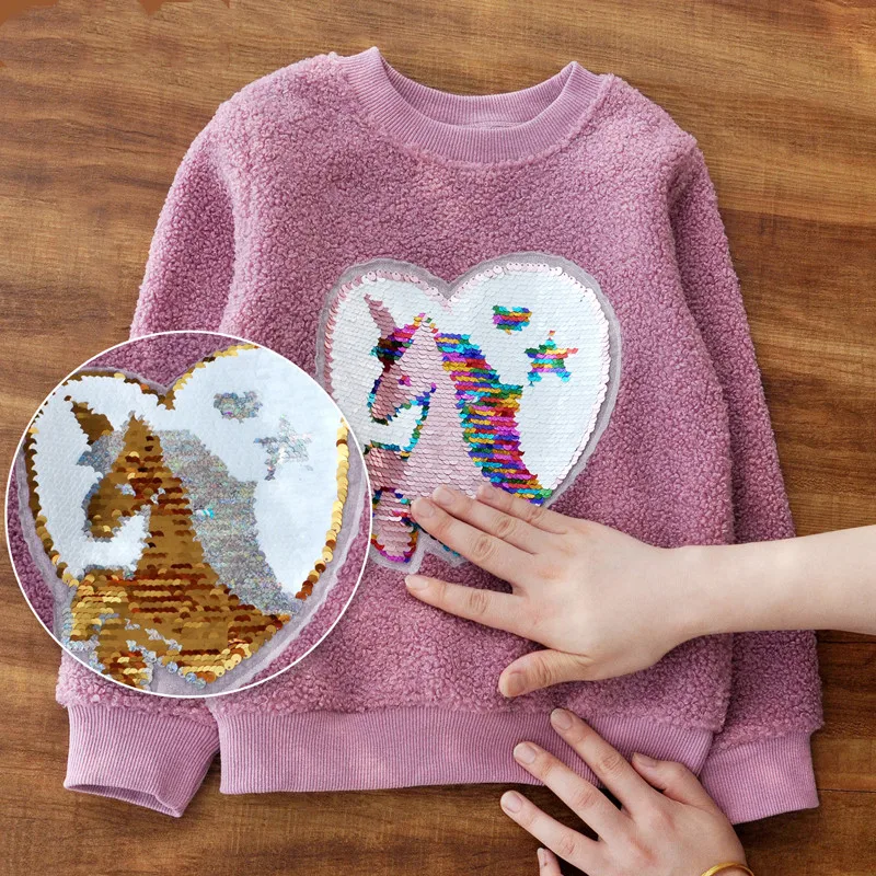 Kids Girl Warm Plus Fleece Sweatshirt Plush Girls Clothes Discolored Sequin  Unicorn Mermaid Thick Plush Winter Girl Coat - Hoodies u0026 Sweatshirts -  AliExpress