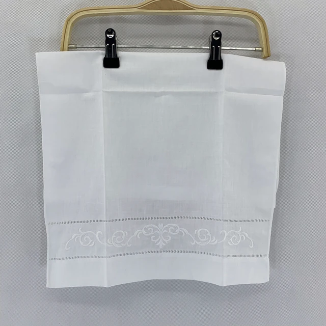 Zsebkendő Fehér Hemstitch Vászon Törölköző Kendő Vendég Kézi Edény Konyha Fürdőszoba Hímzett Virágos 14 "X22"