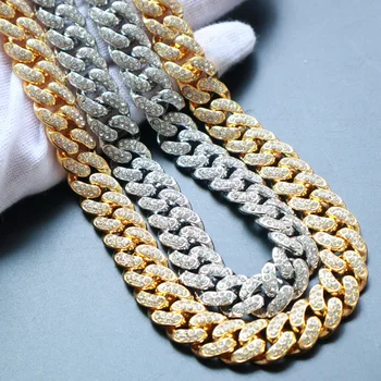 

Iced Out Bling Rhinestone Finish Miami Cuban Link Chain Necklace Women Crystal Hip Hop Necklace Jewelry