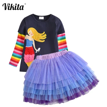 

VIKITA Girls Clothing Sets Autumn Longs Sleeve T-shirt and Layered Tutu Skirt 2Pcs for Kids Clothing Sets Baby Clothes Outfits