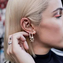 Женские золотые серебряные маленькие серьги-кольца с cz звездой, Очаровательная подвеска, женские минималистичные модные серьги обруча