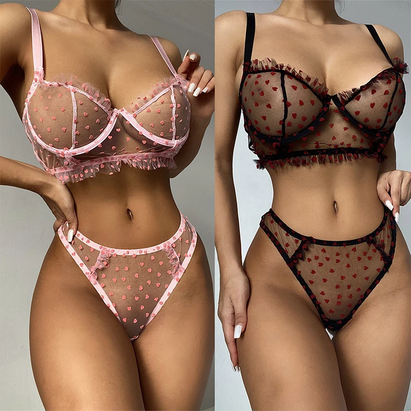 bralette sets Sexy Lingerie Exotic Sets Lace Polka Dot Underwear Set Panties And Bra Set Ruffled Transparent Sexy Costumes Porn Sexy Lingerie plus size bra and panty sets