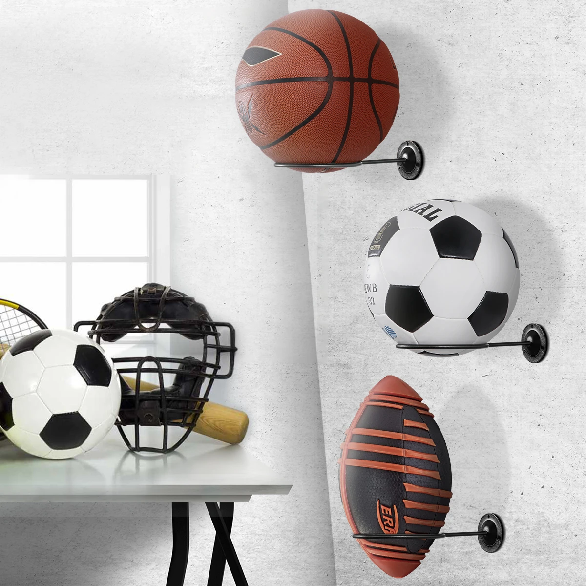 Universal Sports Ball Rack Holder for Basketball,Football Display Ball//Cap Holders Volleyball CZF ES 2 Pieces Wall Mount Ball Storage Display Racks Exercise Ball