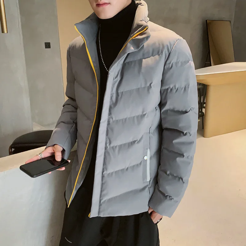 Winter Mens Cotton-padded Coat Stand Collar Warm Short Parka Outwear Casual Embroidery For Male Clothing U10