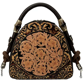 

Berchirly Genuine Leather Retro Embossed Women Handbags&Crossbody Bags 2019 New Large Capacity Cowhide Fashion Floral Lady Totes
