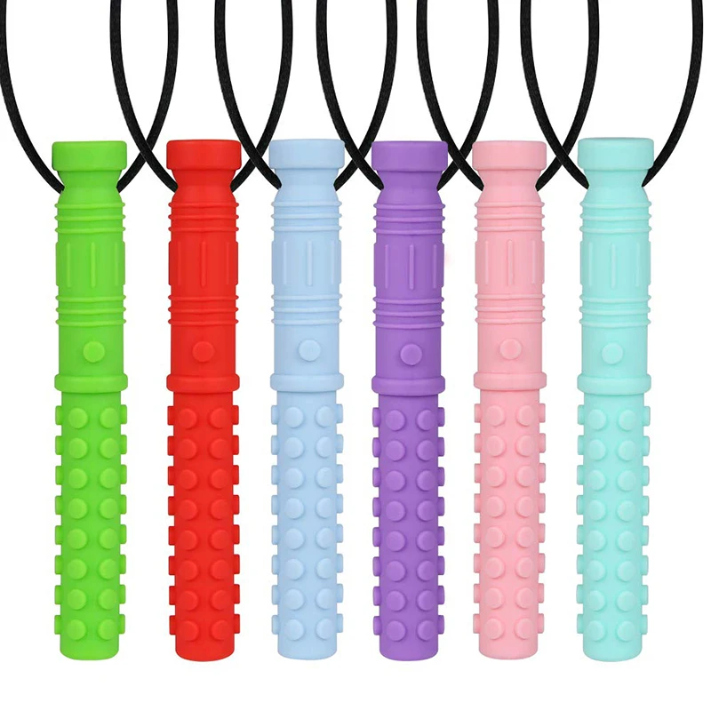 

6PCS Silicone Texture Chew Necklace Baby Teether Autism Sensory Chew Pendant Oral Motor Tools for Special Needs ADHD