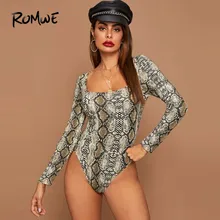 ROMWE Snakeskin Print Bodysuit Women Spring Long Sleeve Bodysuit Square Neck Women Jumpsuits 2020 One Piece Bodycon Bodysuits ROMWE Snakeskin Print Bodysuit Women Spring Long Sleeve Bodysuit Square Neck Women Jumpsuits 2020 One Piece Bodycon Bodysuits