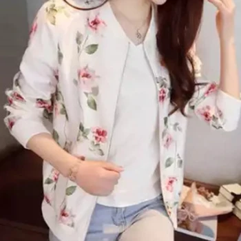 

Plus Size 2XL Autumn Spring Print Coat Women Jacket Long Sleeve Casual Short Bomber Jacket Women Femme Women Basic Jackets