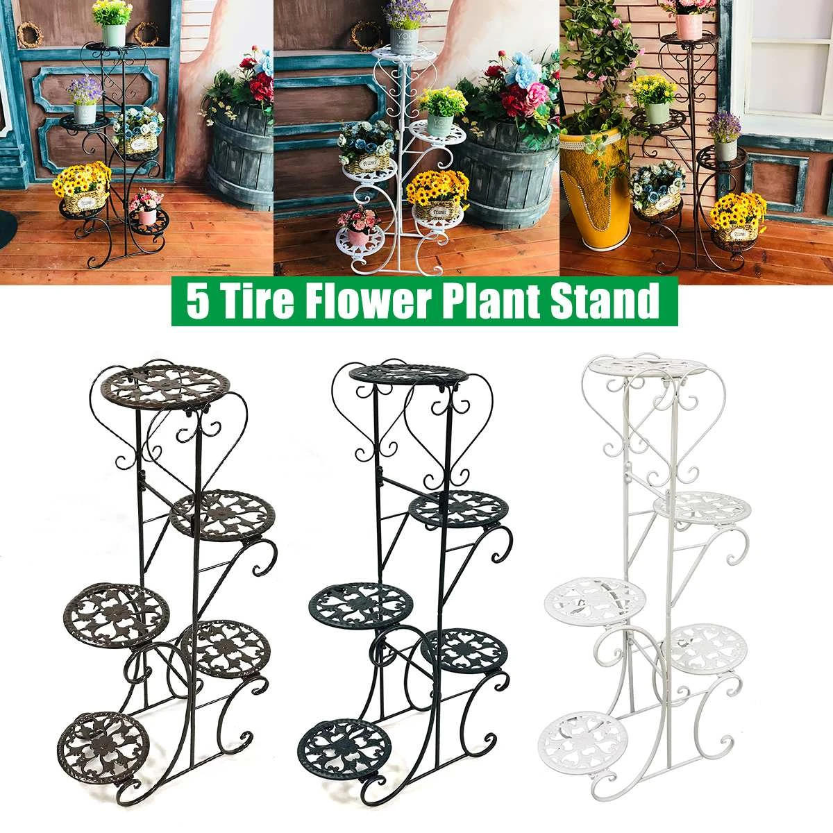 4/5 Tier Flower Shelf Nordic Home Balcony Decoration round/square Flower Rack Plant Stand Shelves Wrought Iron Living Room