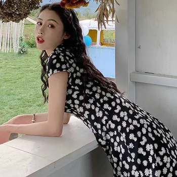 

Woman's Dresses Flora Print Short Sleeve V-ncek Sweet Style