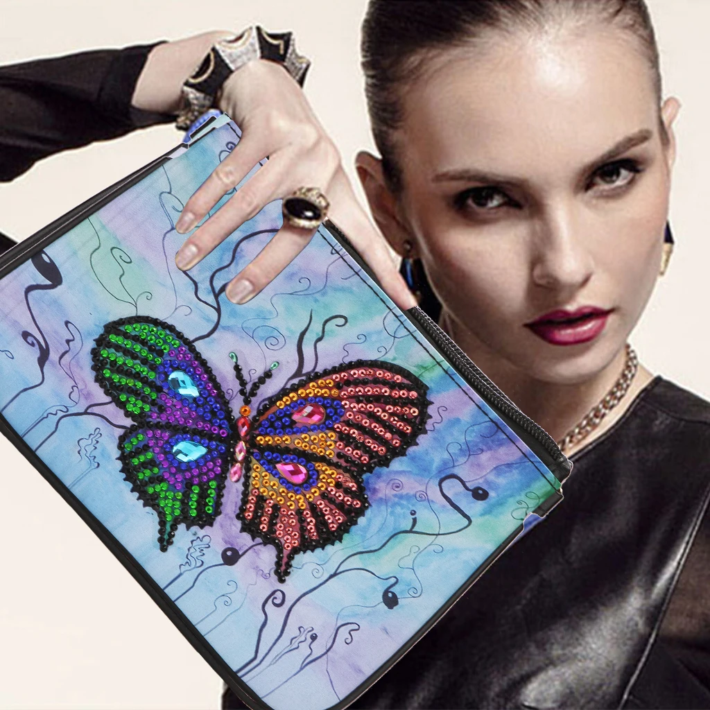 5D Diamond Painting Butterfly Flower Leather Crossbody Chain Bags DIY Diamond Embroidery Bag Purse Pouch