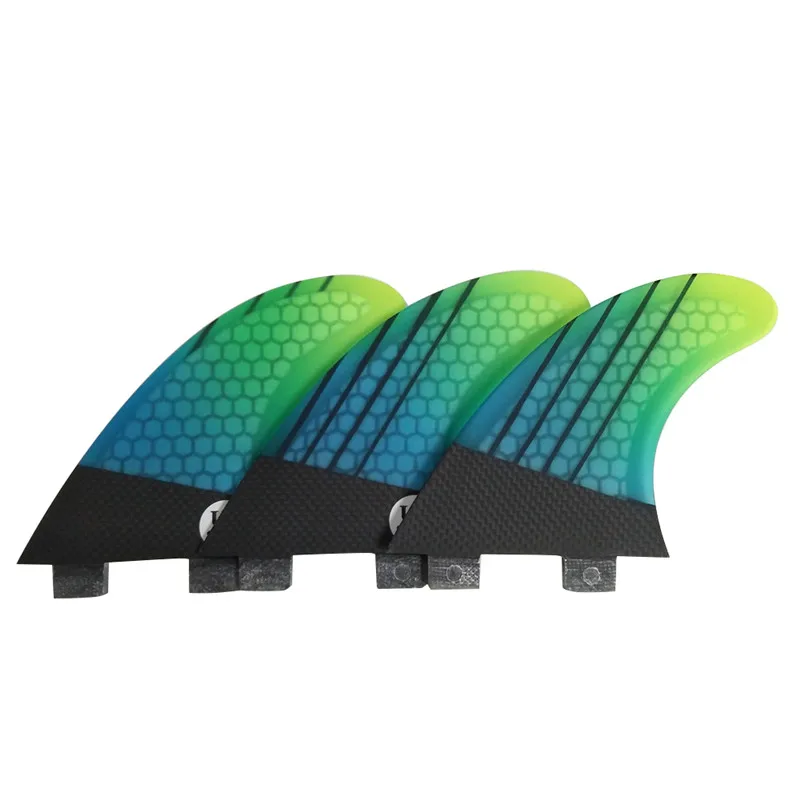 Surf Double Tabs Fins M Surfboard Fin Honeycomb Fibreglass Fins Green with Black Double Tabs Quilhas Fins