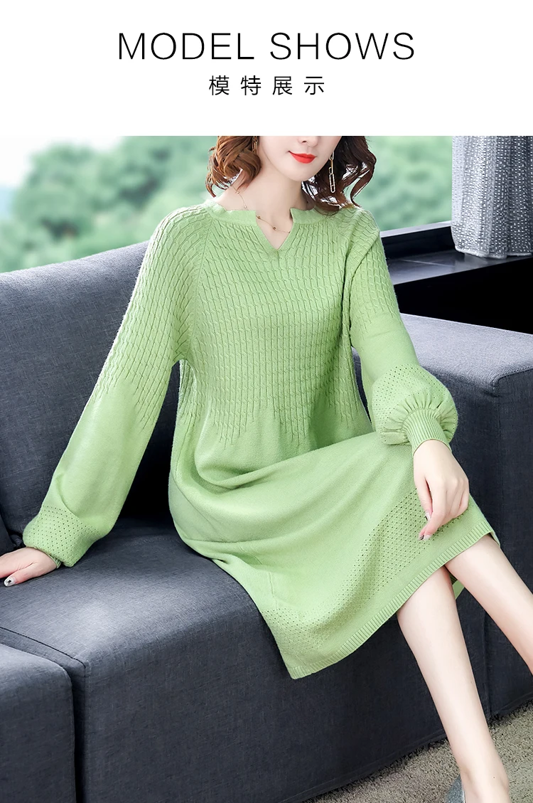Модный вязаный свитер женское платье осень и зима свободный для похудения джемпер кашемировый свитер женский зеленый хаки черный синий