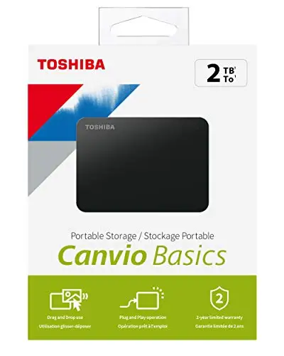 Disco duro externo portátil USB 3.0 de 2.5 pulgadas 2 TB Toshiba Canvio Basics color negro 
