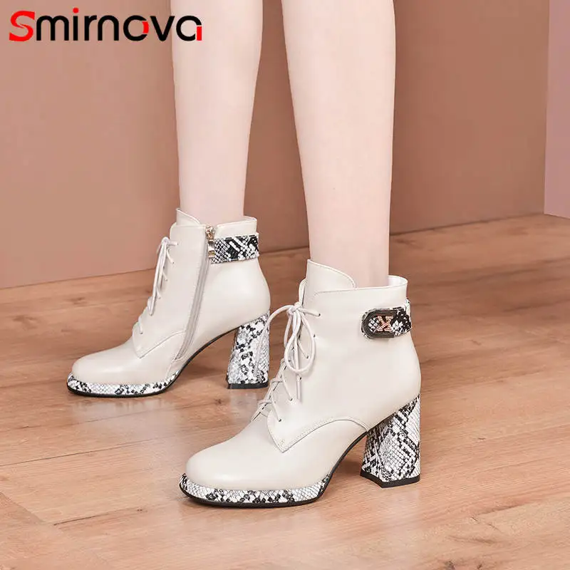 

Smirnova Plus size 34-43 Genuine leather boots women lace up round toe platform boots office lady dress shoes ankle boots