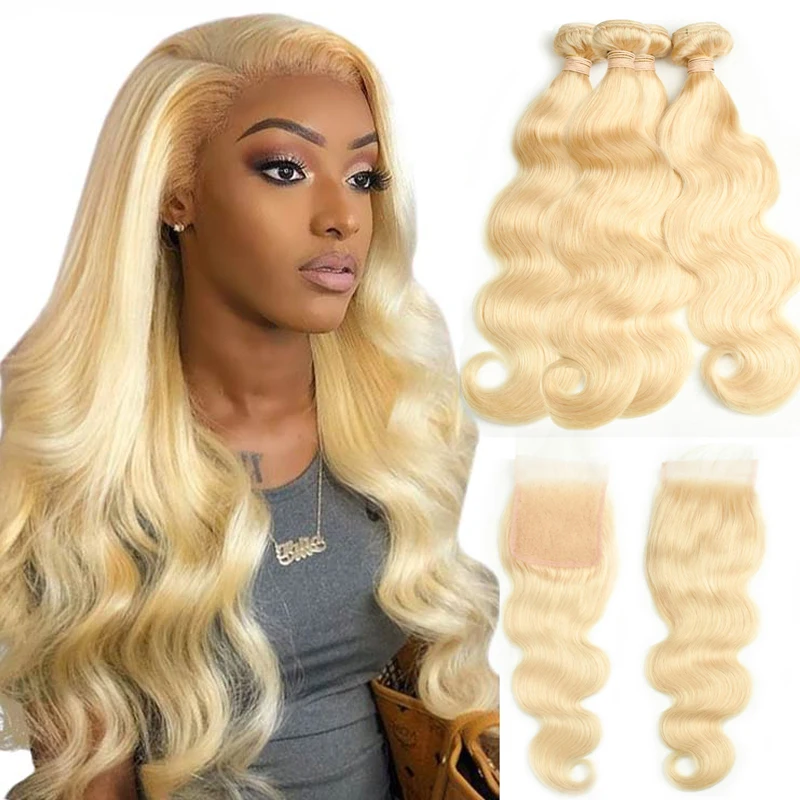 Beaudiva 613 блонд пряди с закрытием бразильские Remy волнистые человеческие волосы