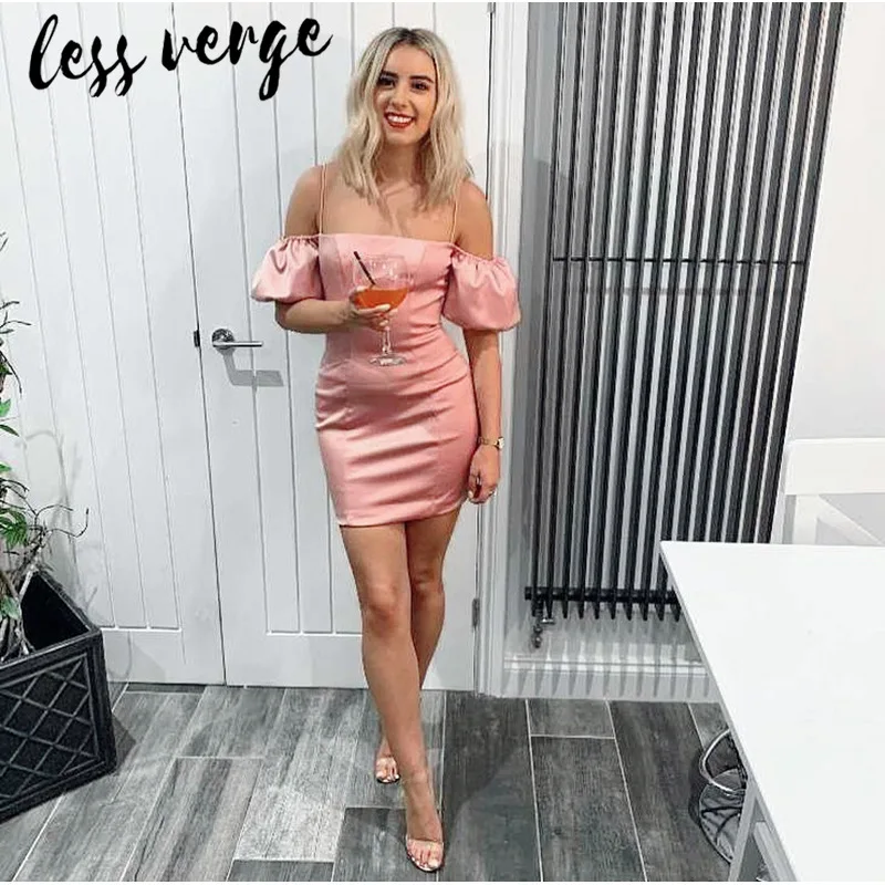 Короткое белое платье lessverge с пышными рукавами и вырезом лодочкой, элегантное офисное женское розовое облегающее платье на осень и зиму, женское Повседневное платье mujer