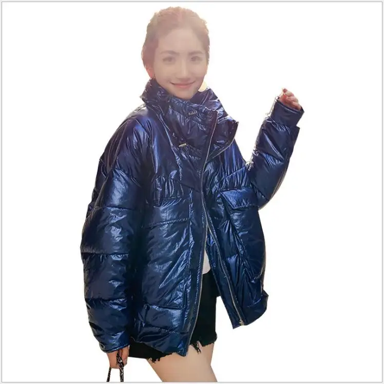 Глянцевое зимнее пальто для женщин, пуховик с хлопковой подкладкой, куртка для женщин, толстая короткая блестящая женская теплая парка, chaqueta feminino 335 - Цвет: Royal blue