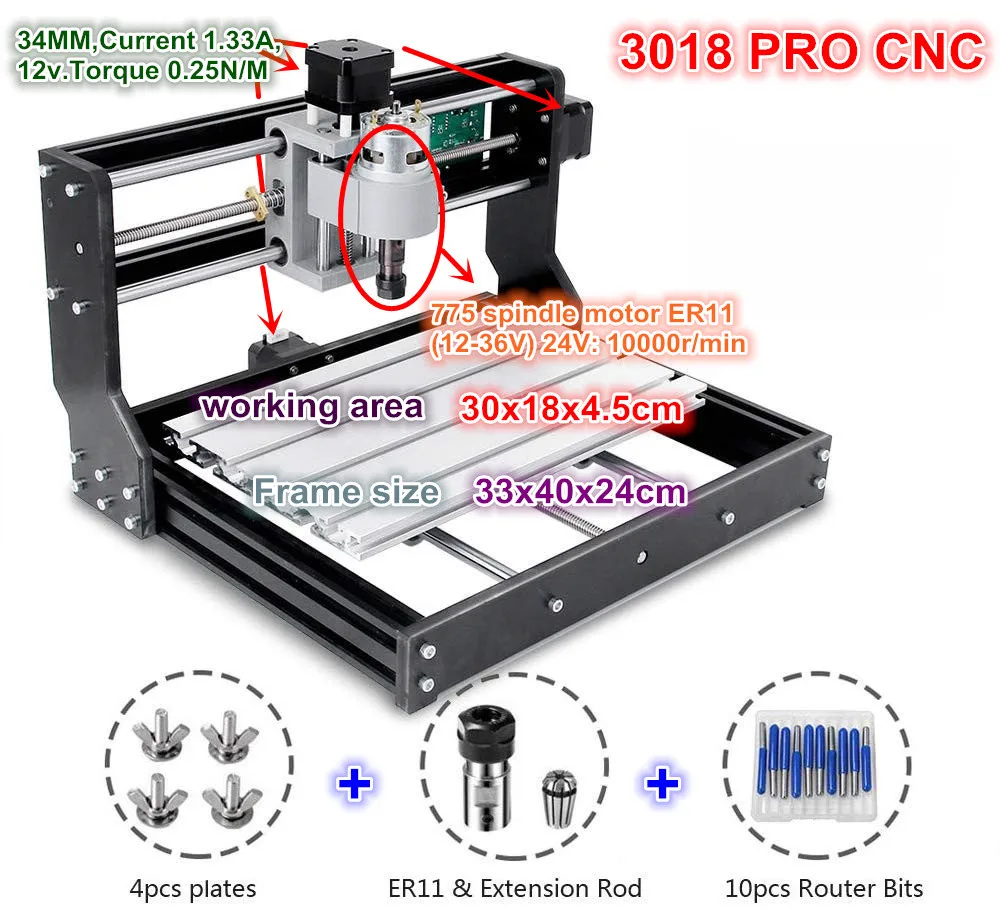 

3 Axis DIY 3018 Pro CNC GRBL Control Mini Machine Pcb Pvc Laser Engraving Milling Machine Wood Router