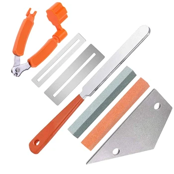 

Guitar Pin Silk Stainless Steel File Tool Guitar String Roll Tool Pin Ruler Grinding Gasket Stone Guitar Tool Set(Orange)