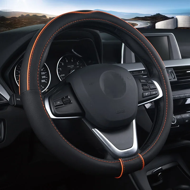 

PU Leather Universal Car Steering-wheel Cover 38CM Car-styling Sport Auto Steering Wheel Covers Anti-Slip Automotive Accessories