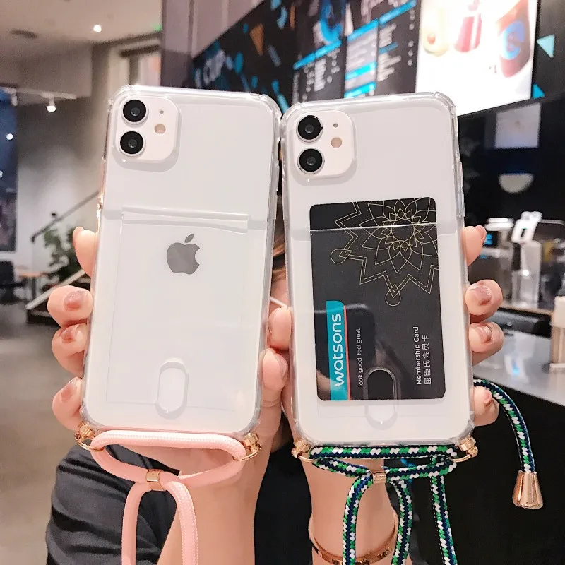 Transparent Case for Iphone 11 Pro XS Max XR X 6 6s 7 8 Plus Crossbody Airbag Card Slot Necklace Cord Lanyard Soft Clear Cover Transparent Case for Iphone 11 Pro XS Max XR X 6 6s 7 8 Plus Crossbody Airbag Card Slot Necklace Cord Lanyard Soft Clear Cover