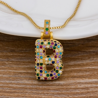 A-Z 26 Letters CZ Zirconia Pendant Necklace for Women Cute Rainbow Initials Name Necklace Fashion Party Wedding Jewelry