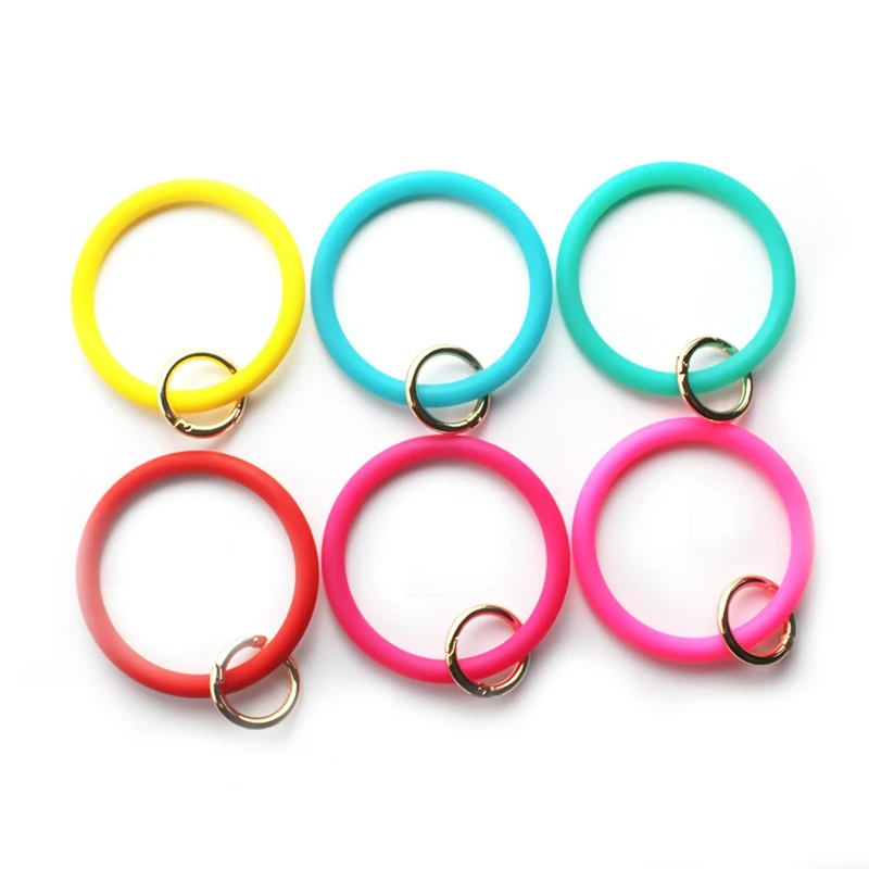 

Colorful Silicone KeyChain For Women Fashion PU Leather Circle Wristlet Bracelet Keychain Car Keyring