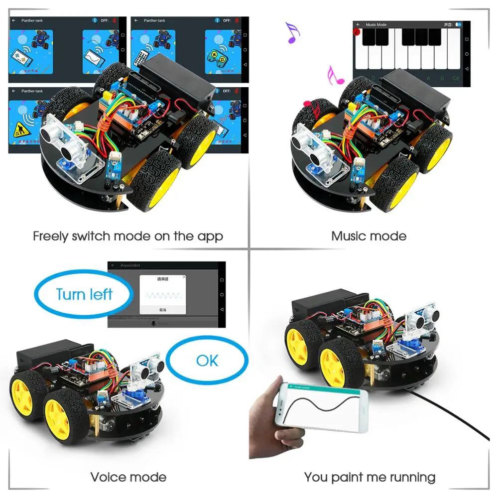 Keywish 4WD робот-машинки для Arduino Starter Kit умный автомобиль приложение RC робототехники обучающий комплект обучающий ствол игрушка малыш урок+ видео+ код