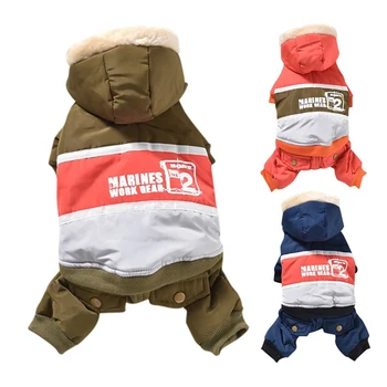 

Dog Cat Winter Hooded Clothes Pet Warm 4-Legged Jacket Fleece Lining Thickness Jumpsuit Costume For Dogs French Bulldog