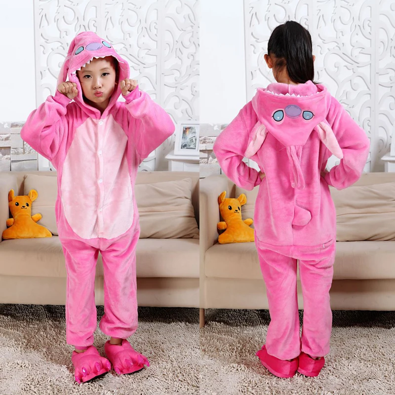 Children's Sleepwear for Boys Girls Unicorn Pajamas Flannel Kids Stich Unicornio Pijamas Set Animal Winter Onesies