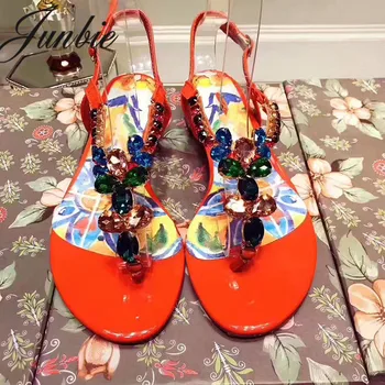 

OllyMurs New Satin Jewel Crystal Beading Summer Sandals Open Toe Buckle Strap Flats Sandals Vacation Sandals Shoes Women