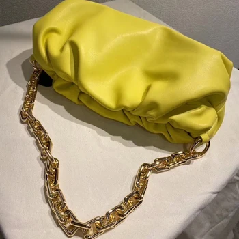 

Split Leather Bag Women New Thick Chain Shoulder Bag Fold Dumpling Bag Fashion Cloud Bag Personality Underarm Bag Louie Vuiton