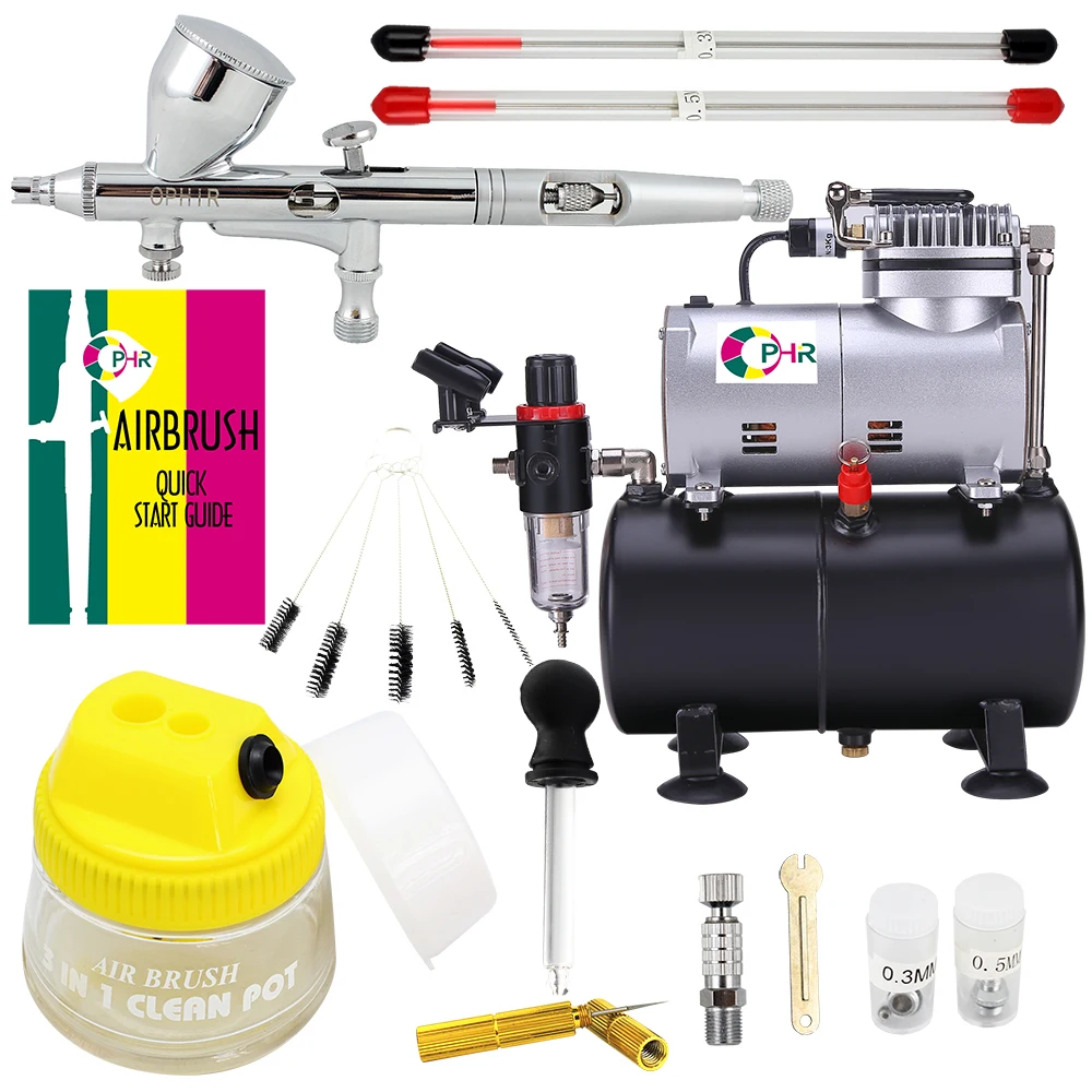 Ophir Pro Kit Aerografo A Doppia Azione Con Compressore D'Aria Pistola Ad Aria Pistola Vernice Per Nail Art Abbronzante Set Di Spazzole Ad Aria Ac090 