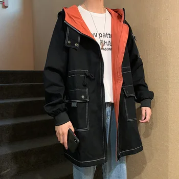 

2019 Autumn And Winter New Korean Version Of The Men's Japanese Loose Large Size Original Long Section Street Casual Windbreaker