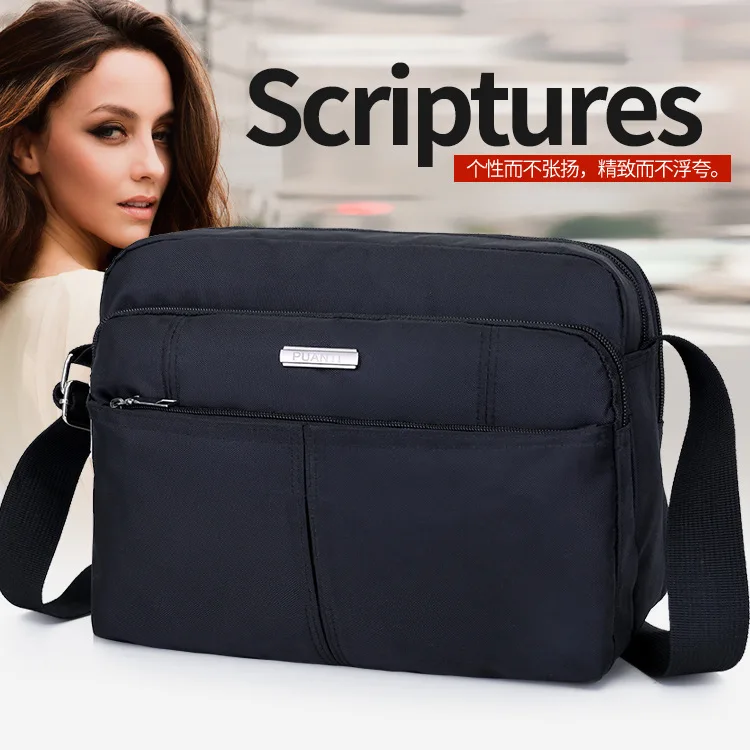 

Nylon Cloth Solid Color Shoulder Bag Multilayer Zipper Pocket Multi-functional Large Capacity Waterproof Wearable Fashion MEN'S