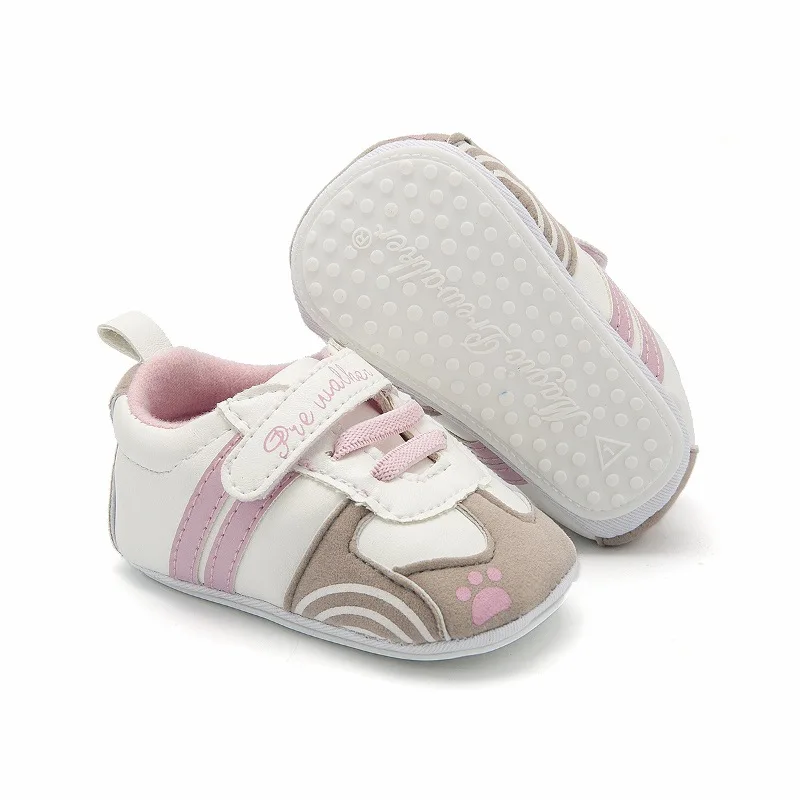 Pink rubber sole Детская летняя обувь для новорожденных девочек и мальчиков, повседневная нескользящая обувь с бантом, клетчатые Лоскутные кроссовки с мягкой подошвой для детей 0-18 месяцев - Color: Pink rubber sole