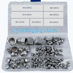 190pcs Acorn Nut M3 M4 M5 M6 M8 M10 M12 Stainless Steel Hexagon Dome Cap  Blind Assortment Kit