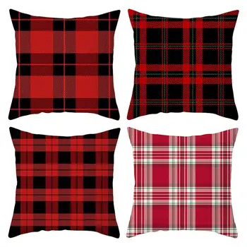 

Christmas Pillowcase Red Plaid Cushion Cover Pillowcase for Home Car Office Sofa Decoration