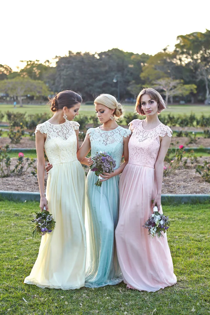 Lace Scoop Sheer Cap Sleeve Long Prom Party Dresses Vestido De Festa Longo Bridemaid Dresses Chiffon MK-162