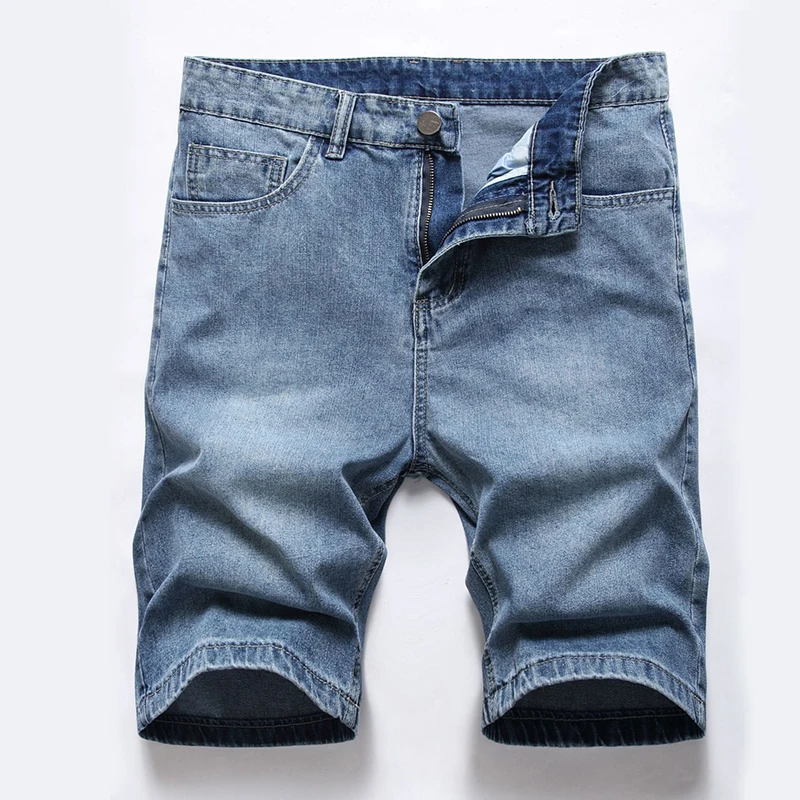 

Light Blue Pantalon Hombre Denim Shorts Knee Length Short Straight Pants Jeans Homme Summer Casual Shorts Men
