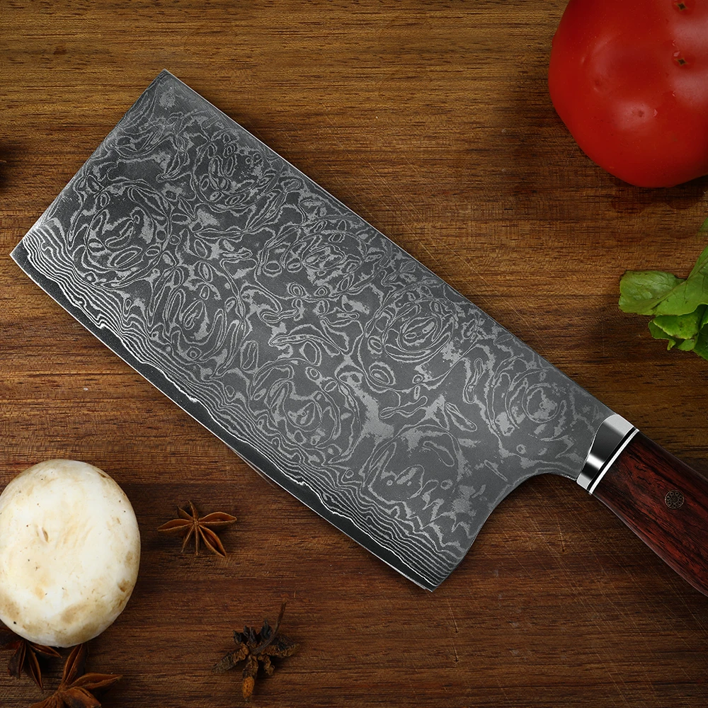 WAK Meat Cleaver kitchen Knife Non Slip Wood Handle Slicing Sharp Blade Vegetable Meat Fish Knives 4Cr14 Damascus Kitchen Knife
